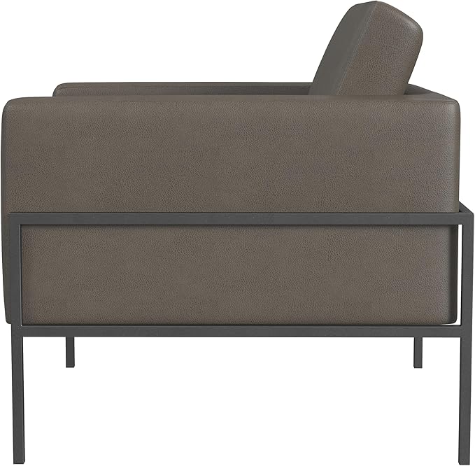 HomePop Modern Metal Frame Accent Chair Home Décor|Accent Chairs for Living Room & Bedroom - Pewter Gray Faux Leather