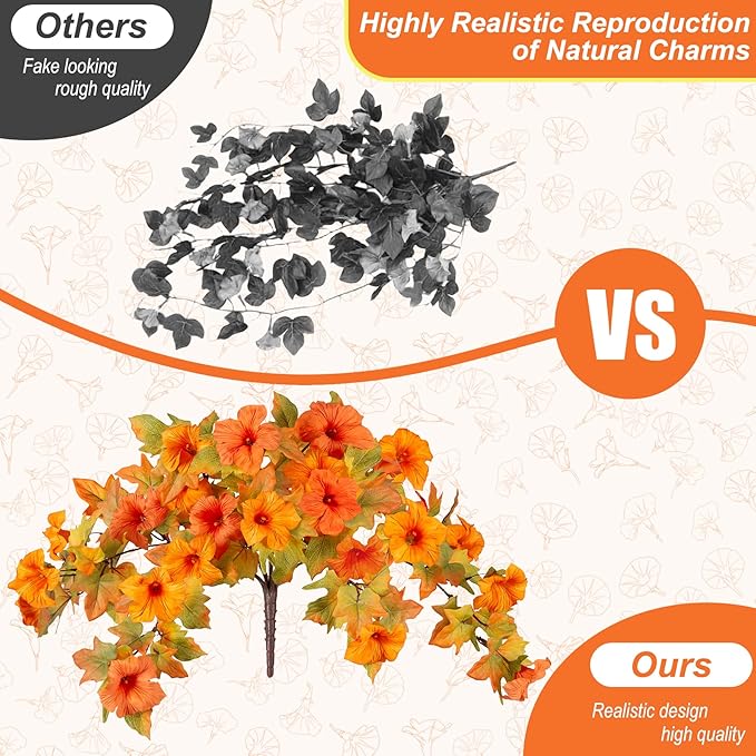 Artificial Fake Fall Flowers with Hanging Basket for Outdoor Fall Decoration, Silk Faux Flowers UV Resistant Fake Plants for Home Porch Patio Garden Window Box Autumn Decor Look Real (Orange)