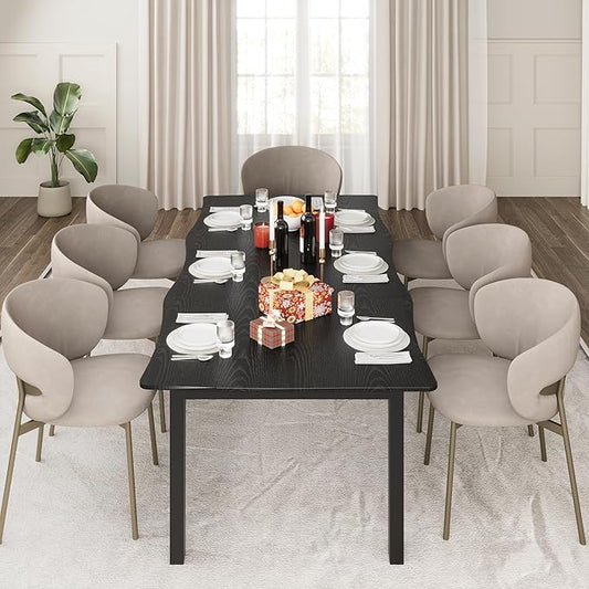 IDEALHOUSE 70.9”Dining Table with Wave Irregular Edge, 15mm Thick MDF Top & Metal Frame, for Kitchen, Quick Assembly, Wooden Kitchen Table for 6-8, Waterproof Scratch-Resistant, Modern Black