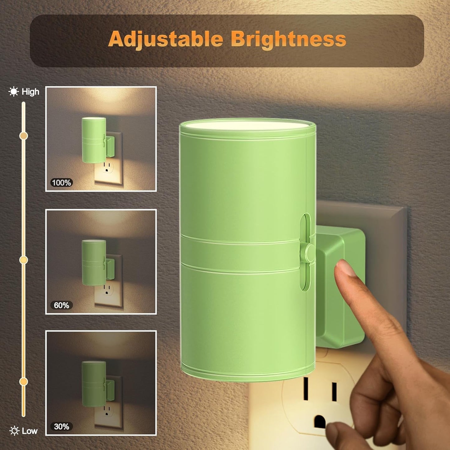 JandCase Night Lights Plug into Wall, Dimmable Night Light Plug in with Green Shade, Modern Night Lights with Dusk to Dawn Sensor, Soft White 3000K, 0-100LM Nightlight for Hallway Bedroom, 2 Pack