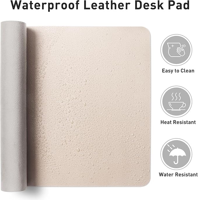 Aothia Faux Leather Desk Mat – Large Mouse Pad, Non-Slip PU Leather Blotter, Waterproof Writing Surface for Office and Home (Eggshell, 47.2" x 23.6")