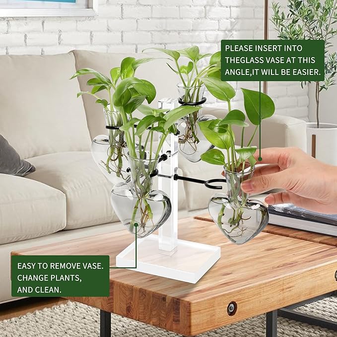 Plants Propagation Stations Plant Terrarium Kit Gift for Women Birthday Glass Planters for Indoor Plants Home Office Decor Acrylic Plant Accessories - 4 Love Hear Vase