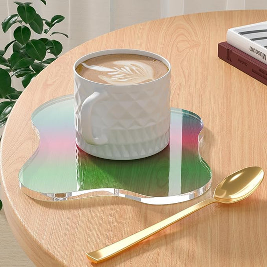 Acrylic Coaster Decorative Plates, Irregular Bar Drink Coaster, Clear Cloud Shape Coffee Cup Coaster, Perfect for Tabletop Protection and Accessories Display.(Iridescent)