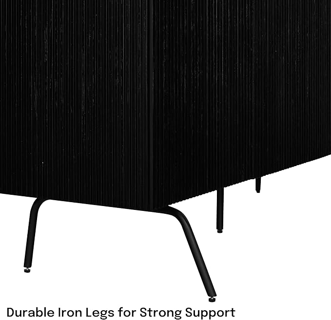 NTC Veil Modern Sideboard with 3 Doors, Buffet Cabinet with Vertical Groove Design and Metal Legs, Storage Cabinet for Living Room, and Hallway, Effortless Assembly - Burnt Black
