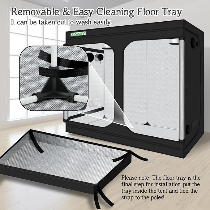 zazzy Grow Tent, 96“x48 x78 Plant Growing Tents 600D Mylar Hydroponic Indoor Grow Tent with Window, Kit Bag & Floor Tray 8x4 Growing Tent