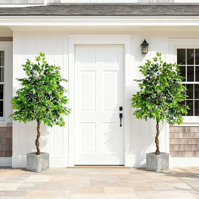 7ft Artificial Ficus Tree for Home Decor, Faux Silk Plants Faux Plant Fake Silk Trees with Pot for Indoor House Living Room Office Garden