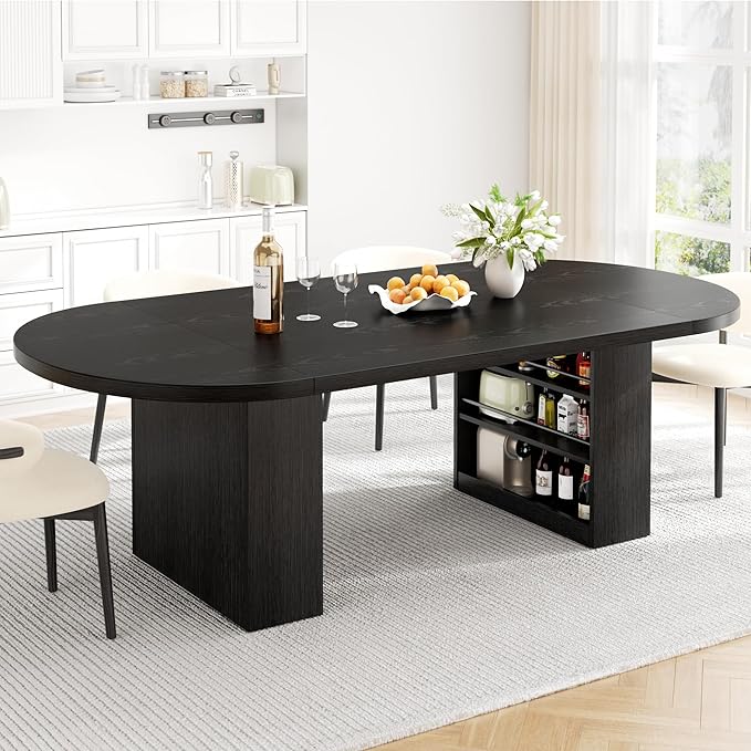 78.7" Dining Table for 6 8 10, Modern Dining Room Table with Storage, Wood Kitchen Table with Heavy Duty Legs, Dinner Tables for Kitchen Dining Room (Black)