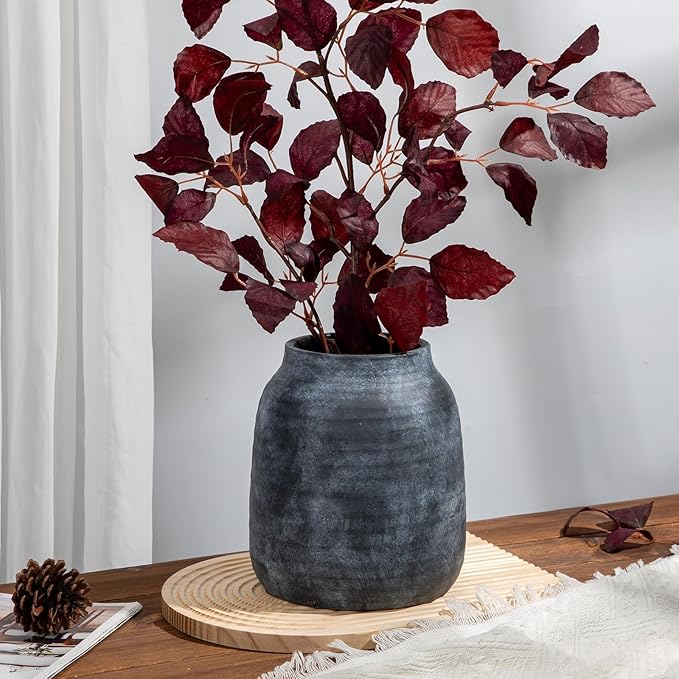 Briful 8.3in Rustic Large Ceramic Vase, Vintage Farmhouse Terra Cotta Pottery Pampas Vases for Home Living Room Kitchen Decor, LightSlateGray