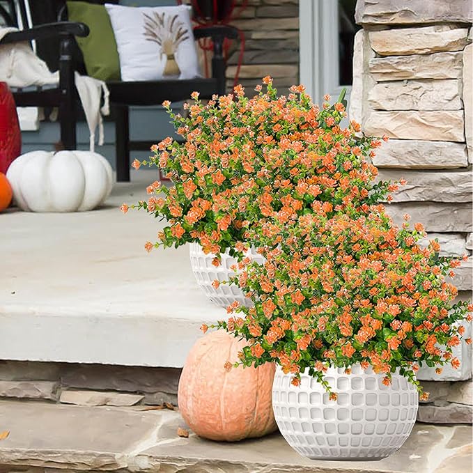 Outdoor Artificial Flowers UV Resistant, 20 Bundles Fake Realistic Floral Greenery Plants for Outside Porch, Window Boxes, Garden, Yard, Inside Home Table Decor, Orange