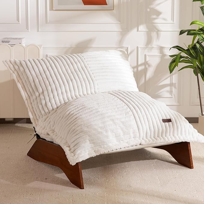 MAXYOYO Adjustable Living Room Chair, 3-Position Bean Bag Chair with Removable Cover, Upholstered Accent Chair with Frame, Soft Reclining Lounge for Bedroom, Apartment, Office, Beige