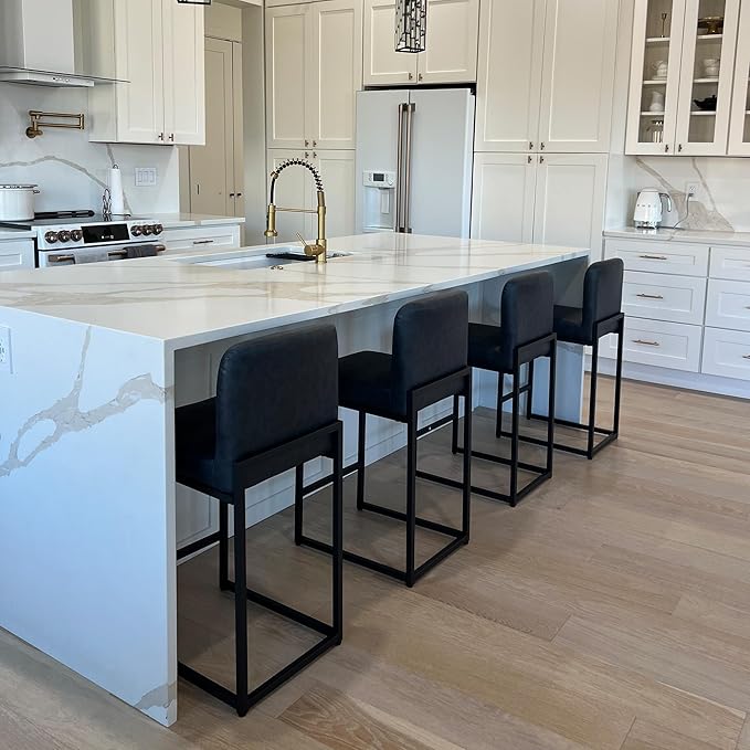 PHI VILLA Bar Stools Set of 3 - Counter Height Bar Stool Faux Leather Barstools with Back, 24" Bar Chairs