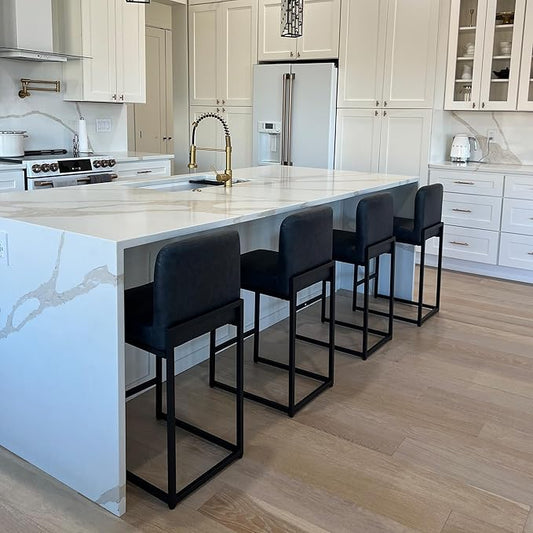 PHI VILLA Bar Stools Set of 4 - Counter Height Chairs Faux Leather Barstools 24 inch Bar Stool, Kitchen Stool with Back