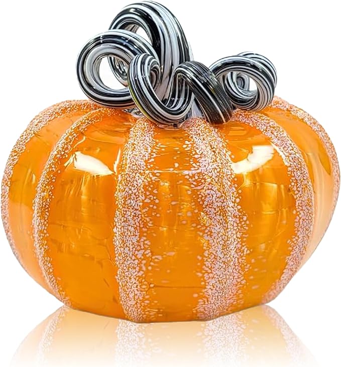Luke Adams Glass Handmade Glass Pumpkins Handmade Table Top Home Decor (Squat, Halloweenie)