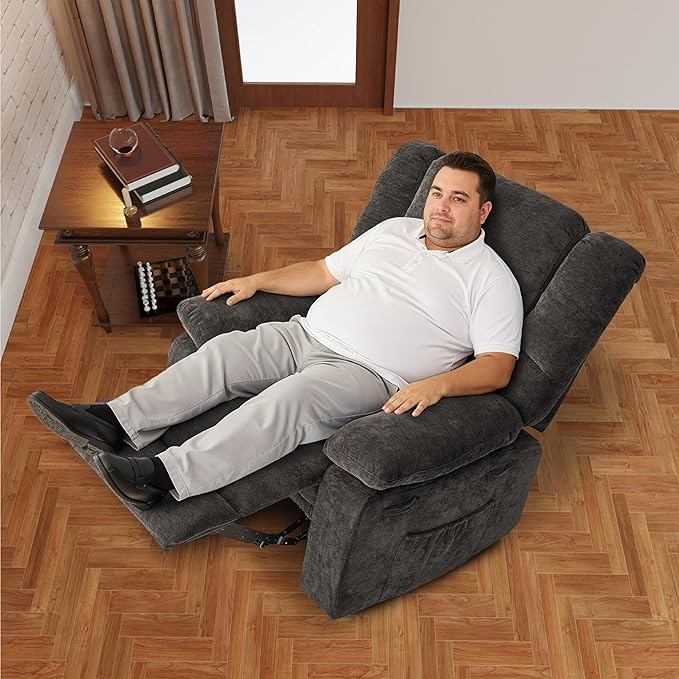 Velvet Rocker Recliner for Adults, Overstuffed Manual Recliner Chair with Spring Cushion, Rocking Chair with Side Pockets, Nursery Glider Recliner Single Sofa for Living Room (Medium, Khaki)