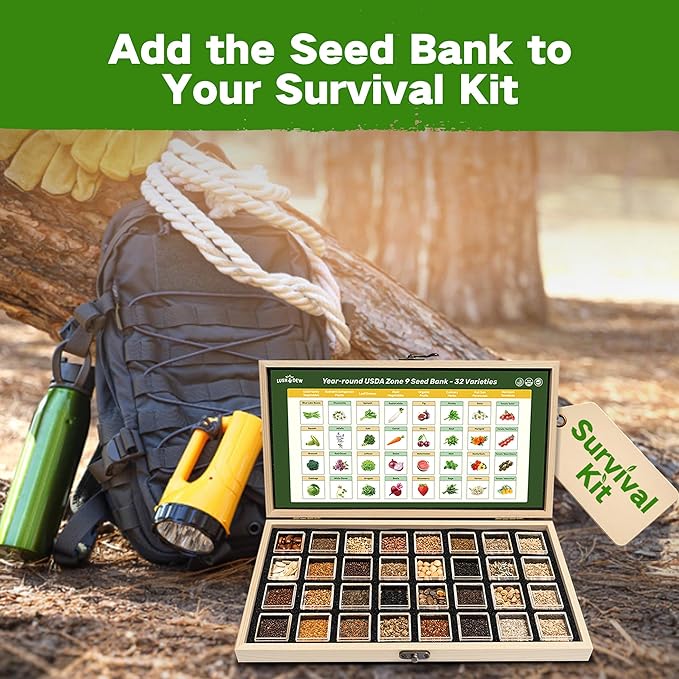 Lush&Dew Year-Round USDA Zone 9 Seed Bank, Gift for Mom Dad, 32 Varieties Non-GMO Heirloom Seeds of Vegetables Herbs, Gardening Gifts for Women Men, Survival Seed Kit for Raised Garden Bed Greenhouse