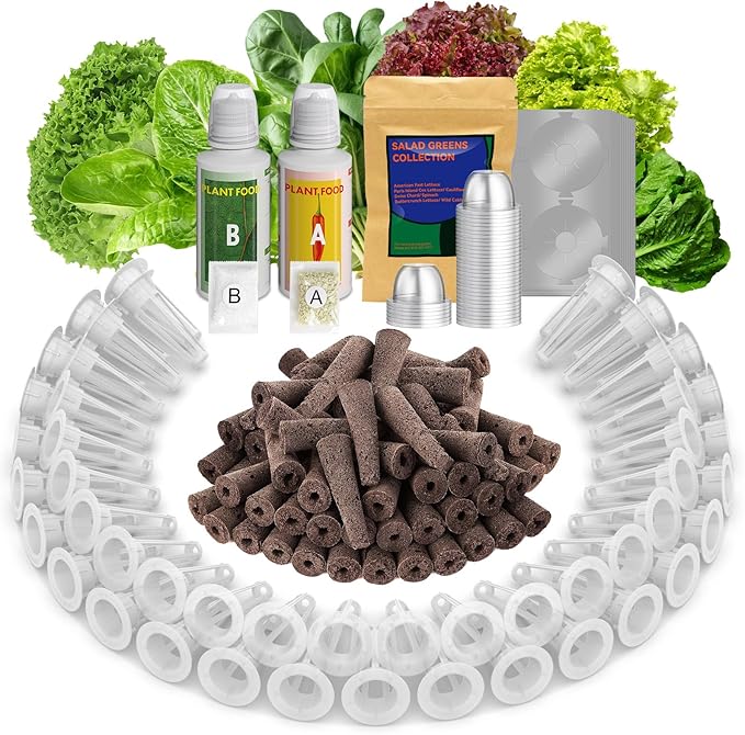 Salad Greens Seed Pod Kit for AeroGarden Hydroponics Growing System, 50 Pods Indoor Home Garden with American Fast/Paris Island/Buttercrunch Lettuce, Swiss Chard, Spinach, Cauliflower and Wild Cabbage