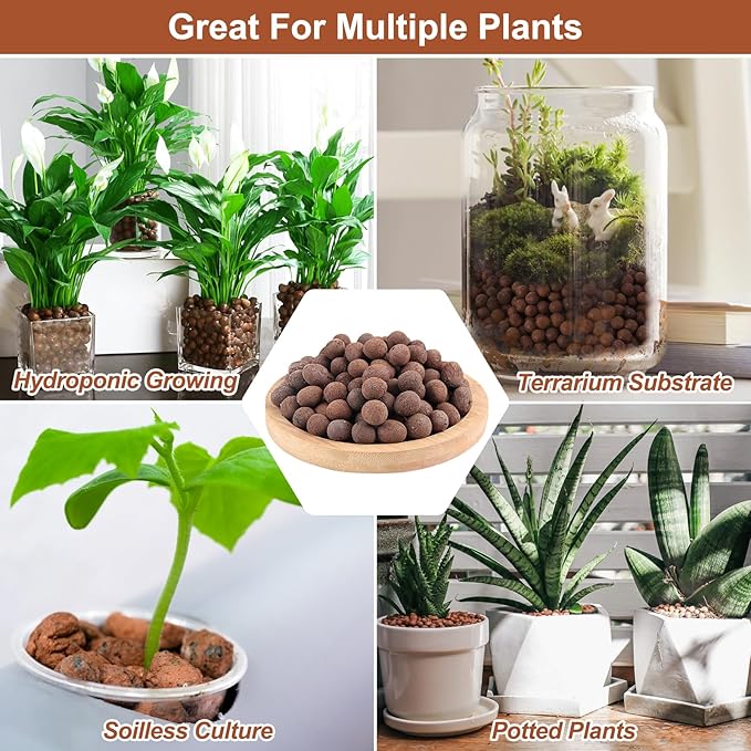 Riare 4 LBS Organic Expanded Clay Pebbles - 4mm-16mm Natural Leca Balls Lightweight Hydroponic Clay Pebbles Aggregate for Indoor Plants, Hydroponic Growing, Plants Drainage, Aquaponics