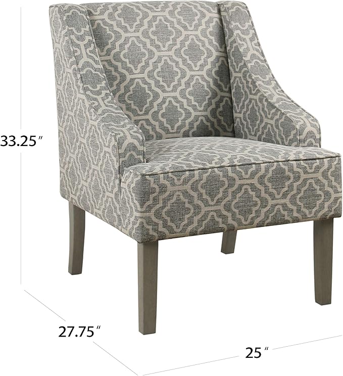 Homepop Home Decor | Upholstered Classic Swoop Arm Accent Chair | Accent Chairs for Living Room & Bedroom | Decorative Home Furniture, Ash Geometric