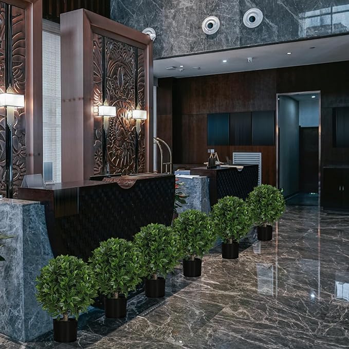 20" Outdoor Evergreens in Outdoor Artificial Shrub Potted Plant Plant for Indoor Porch of Home and Office 2 Pieces a Set Topiary Trees Faux Boxwood