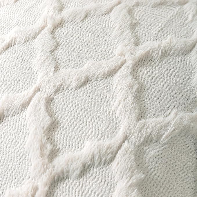 Set of 2 Soft Moroccan Throw Pillow Covers 16x16 Inch Plush Boho Decorative Pillow Cover Accent Cushion Case for Couch Sofa Bed, Cream White