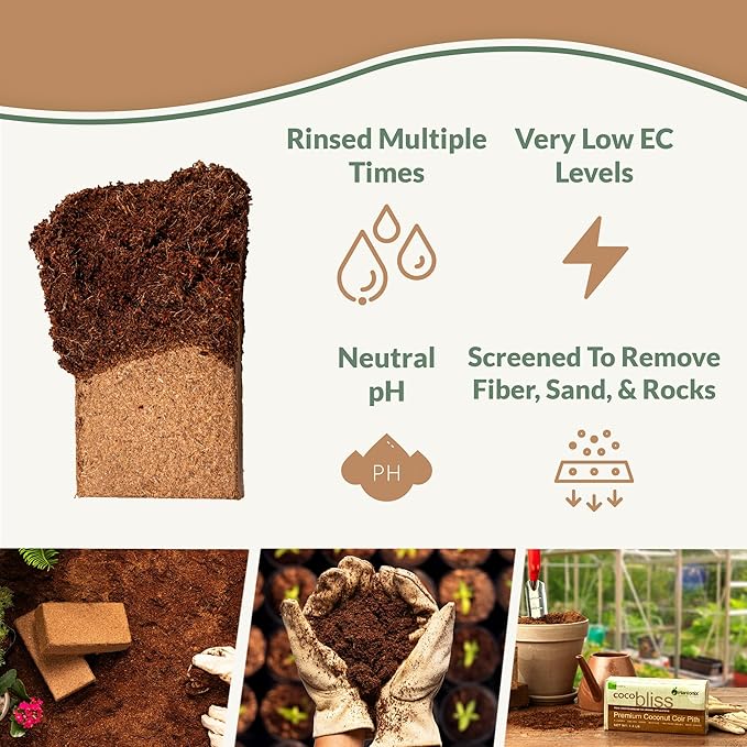 Coco Coir Brick (650gms) + Worm Bliss (1 Qt) + Char Bliss (1 Qt) - Organic Coco Coir for Plants - Worm Castings & Biochar for Plants - Soil Amendment & Organic Fertilizer Bundle - Potting Soil Mix