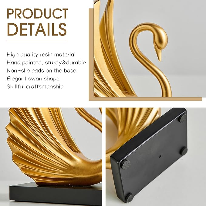 Modern Gold Statue Swan Decor for Living Room, 10.43"H Luxury Sculptures Home Décor Accents for Entryway TV Stand Coffee Table Ceterpiece, Resin Decorations for Dining Room Bedroom Office (Large)