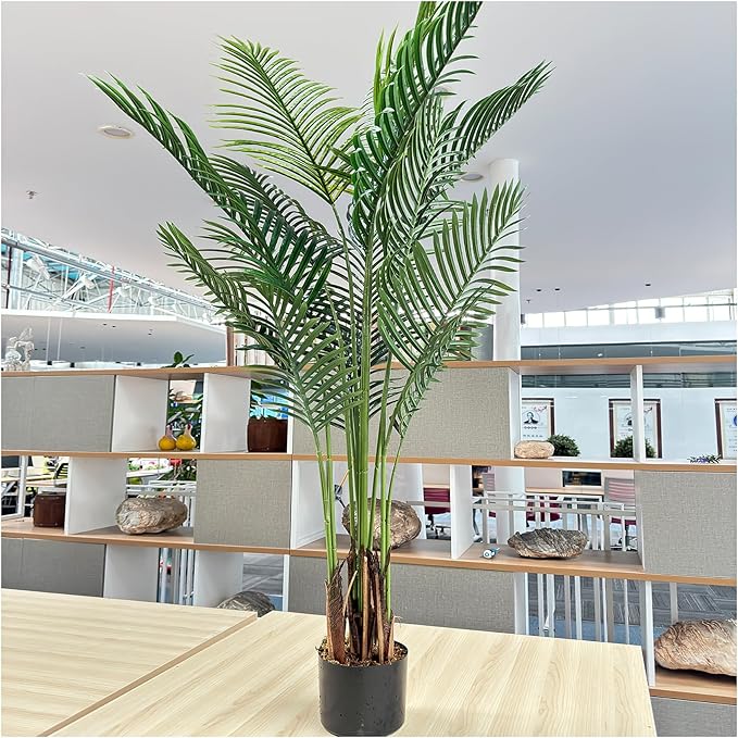 5ft Artificial Areca Palm Plant Fake Palm Tree with 17 Trunks Pre-Potted Artificial Plant with Realistic Moss for Home Office Faux Tree for Indoor Outdoor (5 Feet-2 Pack)