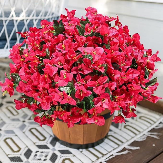 Ivydale Artificial Flowers for Outdoors, 4 Bundles Fake Bougainvillea Flower UV Resistant Silk Flowers for Outside, Outdoor Faux Plants for Planter Patio Porch Window Garden Home Decoration (Hotpink)