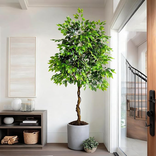 7ft Artificial Ficus Tree for Home Decor, Faux Silk Plants Faux Plant Fake Silk Trees with Pot for Indoor House Living Room Office Garden