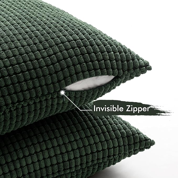 MIULEE Boho Farmhouse Throw Pillow Covers 20x20 Inch Set of 4 Soft Neutral Covers Christmas Dark Green Corduroy Couch Pillowcases Home Decor for Sofa Living Room Bed