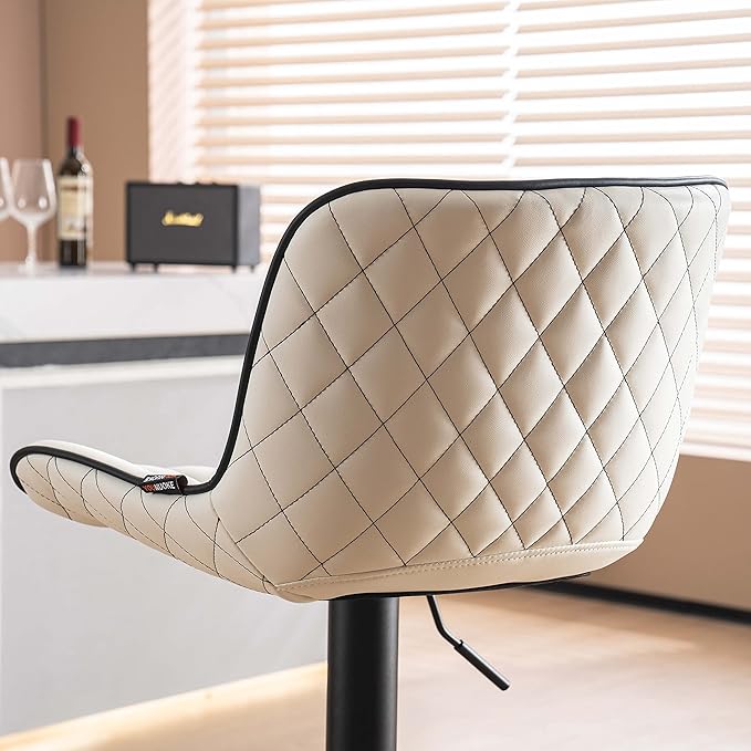 YOUNUOKE Bar Stools Set of 2, Adjustable Swivel Counter Height Chairs with Back, White PU Leather Upholstered Barstools for Kitchen Island Home Bar