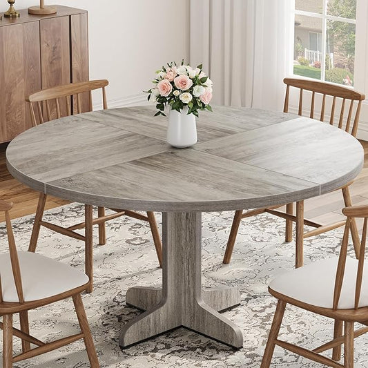 IDEALHOUSE Round Dining Table for 4, 47 Inches Dining Room Table with Wooden Base, Circle Kitchen Dinner Table for Dining Room, Kitchen, Living Room (Table Only), Grey