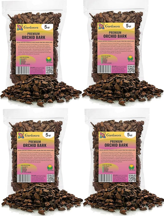 New Zealand Pinus Radiata Bark - 20 Quart - Organic Hand Mixed New Zealand Orchiata Pine Bark for Orchids - Medium Chips 9-12mm - (4 Bags of 5 Quart)