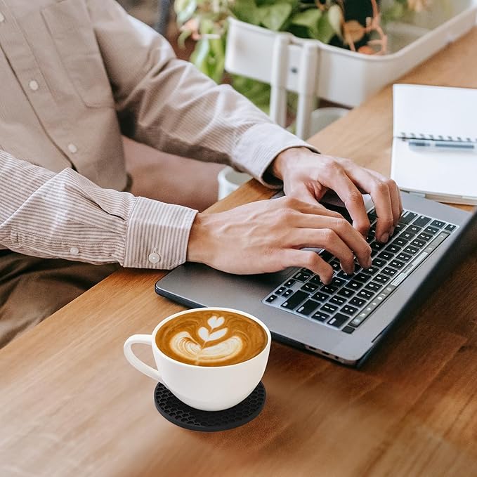 Coasters Set of 6 with Holder,Coasters for Drinks,Coffee Table Decor Coaster,Suitable for Kinds Cups,Anti-Slip,Non-Stick,Silicone Cup Coaster and Living Room Decor (6 Pcs, Black)