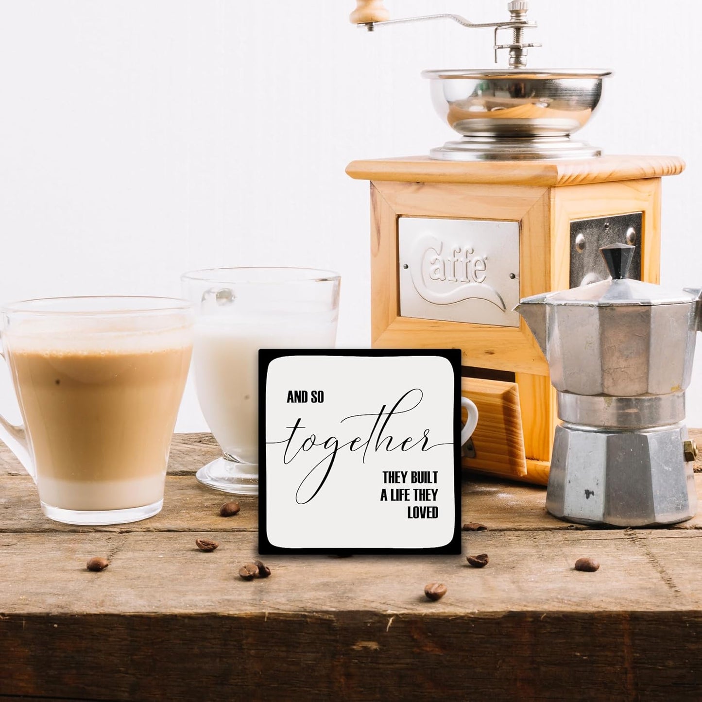 And So Together They Built A Life They Loved Wooden Block Plaque - Gray Tabletop Sign Decor For Friend Family-5"x5" Bedroom Wood Block-Funny Desk Gifts Favors & Supplies - A21