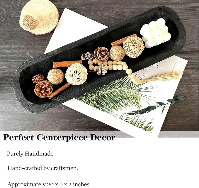 Wooden Dough Bowl Decor, Vintage Wooden Bowl Hand Carved Home Decor for Dining Table Center, Living Room, Kitchen Decor. (20inch black)