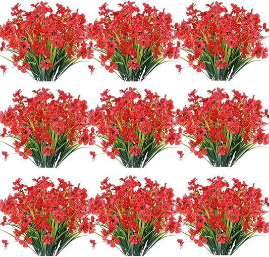 30 Bundles Artificial Flowers Outdoor UV Resistant Fake Flowers No Fade Faux Plastic Plants Garden Porch Window Box Decorating(Rose red)