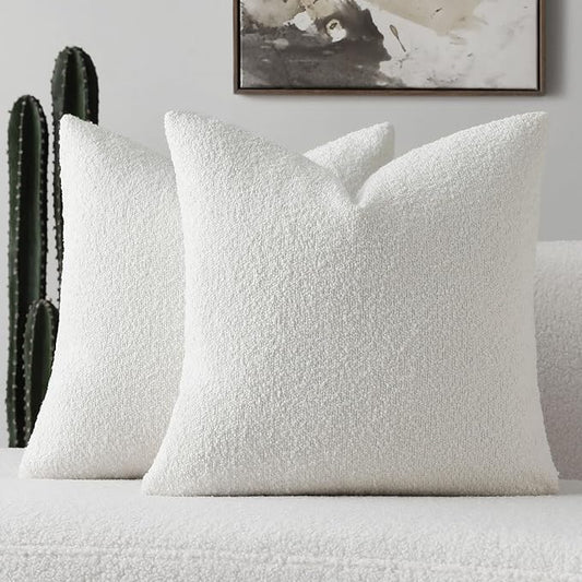 FUTEI Pack of 2 White Decorative Throw Pillow Covers 22x22 Inch Soft Cozy Solid Boucle Textured Cushion Case,Modern Home Decor for Couch Bed Living Room