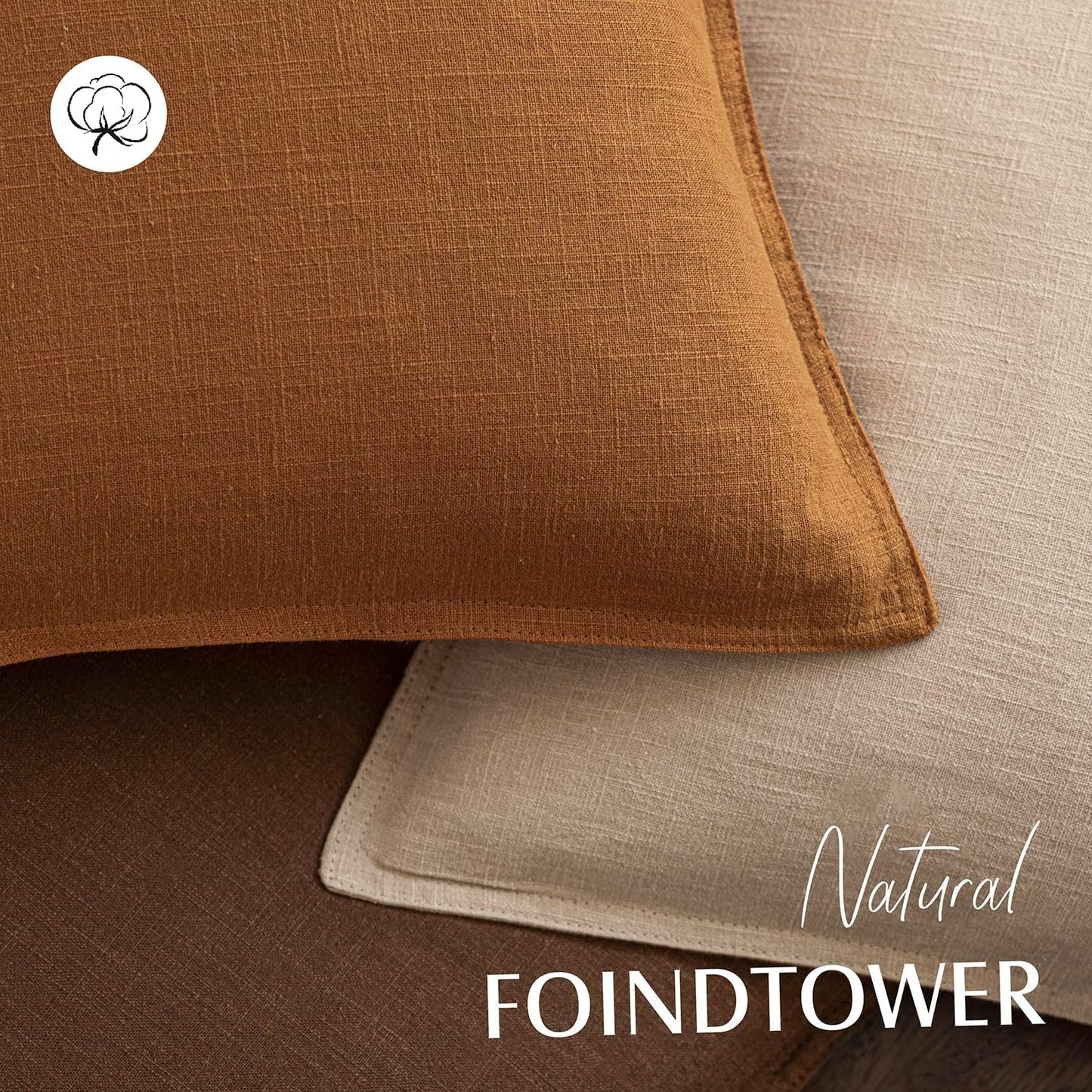 Foindtower Set of 2, Decorative Linen Soild Throw Pillow Covers Soft Accent Cushion Euro Case Boho Farmhouse Pillowcase for Chair Couch Sofa Bedroom Living Room Home Decor 26 x 26 Inch Autumn Orange