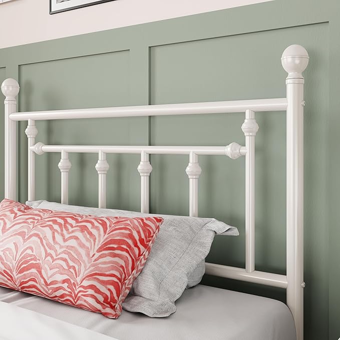 Allewie 14 Inch Twin Size Metal Platform Bed Frame with Victorian Vintage Headboard and Footboard/Mattress Foundation/Under Bed Storage/No Box Spring Needed/Easy Assembly/Noise Free/White