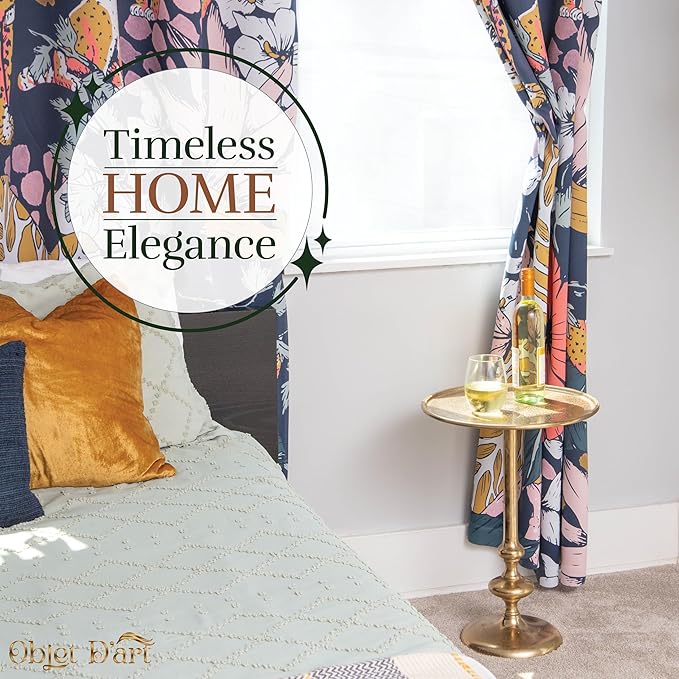 OBJET D'ART Small Round Gold End Tables, Rachel Minore, 22'' Height, Vintage Metal Accent, Side, Pedestal, Coctail and Drink Tables for Living Room and Small Spaces