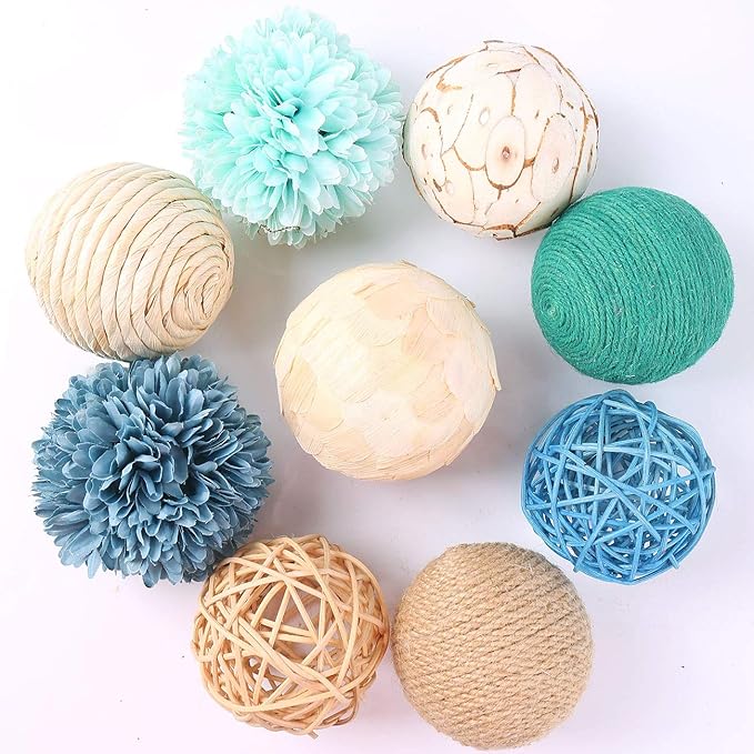 9pcs 3.5Inch Fall Decorative Ball Orb Rattan Ball Rattan Woven Orbs Spherical Bowl and Vase Filler for Home Party Wedding Display Decor Props