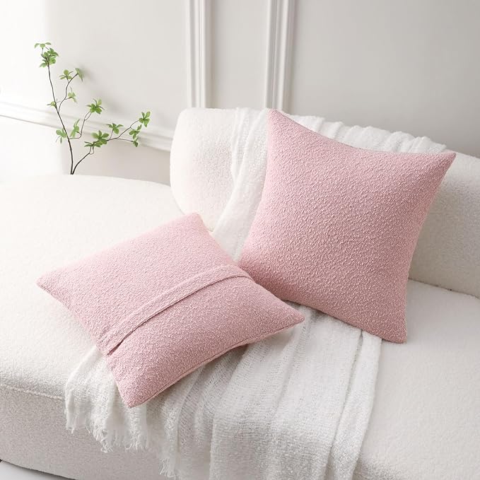 FUTEI Pack of 2 Pink Decorative Throw Pillow Covers 24x24 Inch Soft Cozy Solid Boucle Textured European Cushion Case,Modern Home Decor for Couch Bed Living Room