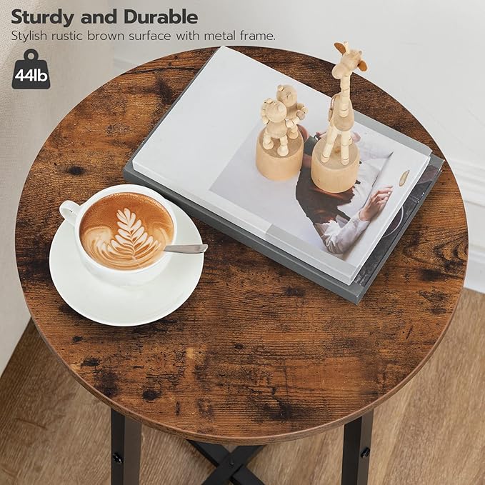 HOOBRO Side Tables Set of 2, Round End Accent Tables with Sturdy Metal Pedestal, 15.7" Round Nightstands, for Living Room, Bedroom, Balcony, Office, Rustic Brown BF95BZP201