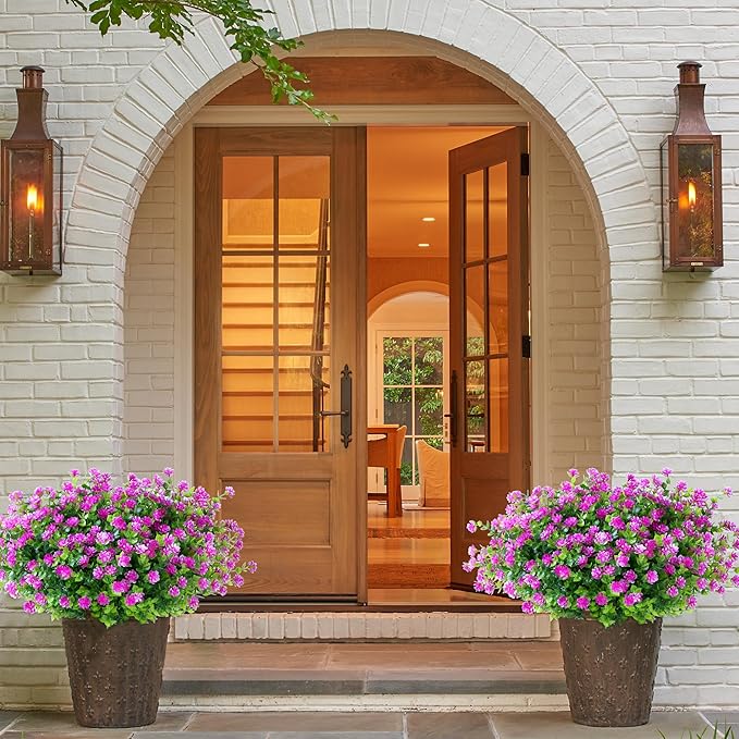 SITUMEIZI 8 Bundles Artificial Flowers Outdoor Fake Flower Plastic UV Resistant Shrubs Greenery Plants Hanging Decorations Garden Porch Window Box Farmhouse Outside Summer Indoor Decor(Fuchsia)