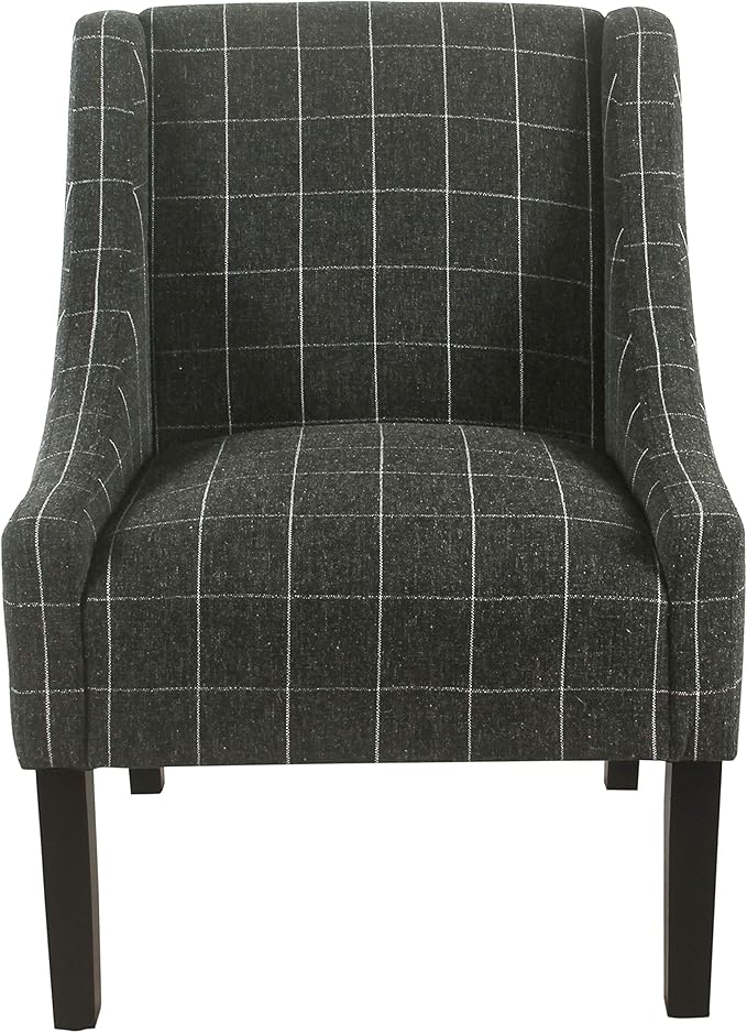 Homepop Home Decor | Upholstered Classic Swoop Arm Accent Chair | Accent Chairs for Living Room & Bedroom | Decorative Home Furniture, Black Windowpane