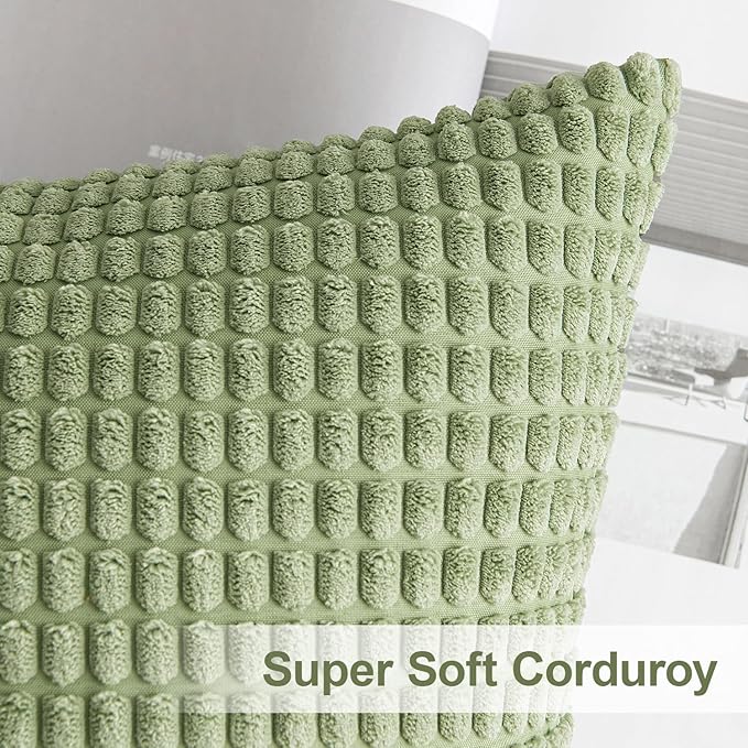 MIULEE Natural Green Pillow Covers 18x18 Inch Set of 4 Modern Nordic Neutral Throw Pillows Forest Inspired Soft Corduroy Summer Couch Pillowcases Home Decor for Sofa Living Room Bed