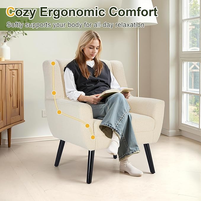 NicBex Accent Chair Set of 2, Modern Chair for Living Room Upholstered Foam Filled Living Room Chairs with Metal Legs Teddy Cozy Lounge Armchair for Living Room Bedroom,Beige