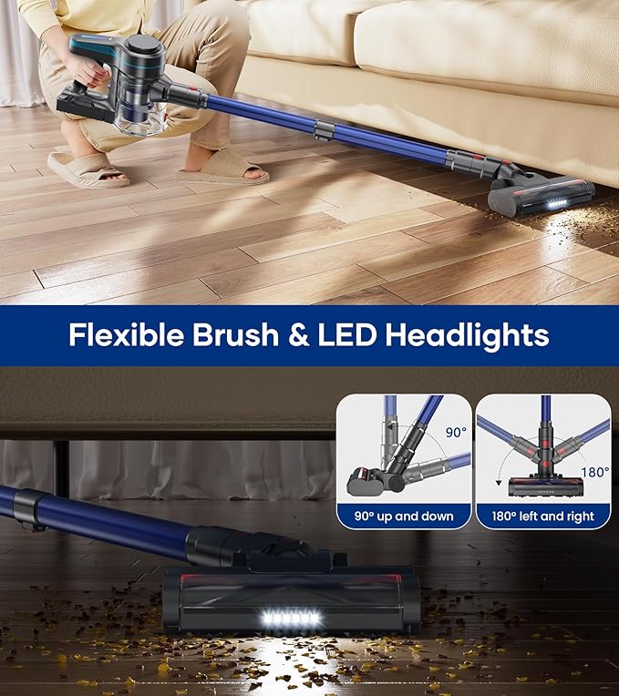 NADALY Cordless Vacuum Cleaner for Home, 8-in-1 Powerful Stick Vacuum Cordless with 45Mins Runtime, Anti-Tangle, Lightweight, 1.5L Dust Cup, Rechargeable Vacuum for Hardwood Floor Carpet Pet Hair