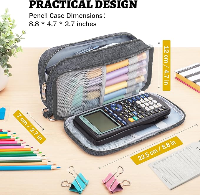 Pencil Case Big Capacity Pen Pouch Large Storage Holder Marker Pen Bag Durable 3 Compartment School Office Desk Organizer Portable Cute Zipper Stationery for Kids Teen Student Boys Girls Adults